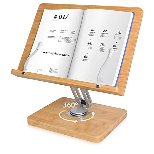 Crocqett 360° Degree Book Stand For Reading - Book Holder Height Adjustable Cook Book Stands With Paper Page Clips For Kitchen Books Laptop Textbook Recipe Document #TOP24
