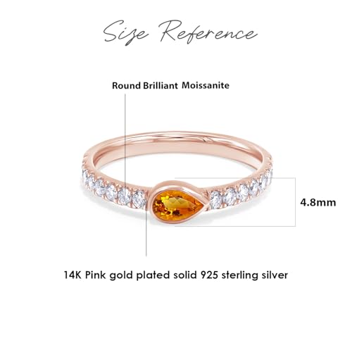 Pear Cut Simulated Birthstone & Round Lab Created Moissanite Diamond Bezel Set Half-Eternity Engagement Ring Jewelry For women In 14K Gold Over Sterling Silver (0.50 Cttw)3
