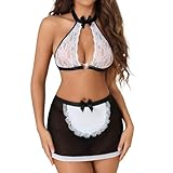 Genérico Mejores Regalos Mujer de Talla Grande para Mujer, Bralette de Encaje Sexy, Conjunto de Bragas de Cintura Alta (Black-b, L)