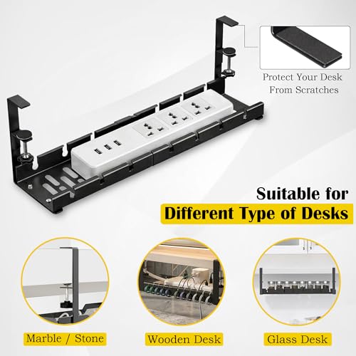 Image of Under Desk Cable Management Tray with Mobile Stand, Metal Wire Organizer Rack, Adjustable 3-in-1 Cable Holder with Velcro Strips, Screws, Allen Key & 4 Cable Protectors