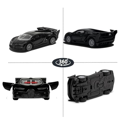 Image of Bugatti Die Cast 1:32 Scale Metal Pull Back Car | Premium Alloy Toy Vehicle with Openable Doors | Realistic Mini Racing Model Car Toy for Kids Boys Girls | Durable Collectible Gift Black