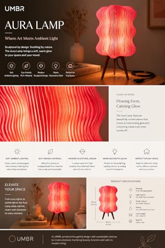 Image of Aura Table Lamp | Modern Decorative Bedside Lamp | Premium PLA Material | Soft Warm Ambient Light | Stylish Night Lamp for Bedroom Living Room Home Decor (Pink Glow)
