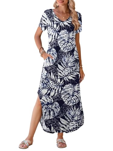Image of BELAROI Plus Size Maxi Dress for Women Summer Casual V Neck Short Sleeve Long Dress with Pockets Beach Vacation Cover Up