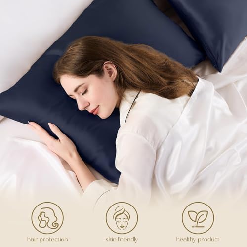 ZIMASILK 100% Pure Mulberry Silk Pillowcase for Hair and Skin Health,Soft and Smooth,Both Sides Premium Grade 6A Silk,600 Thread Count,with Hidden Zipper,1pc (King 20''x36'',Navy Blue)