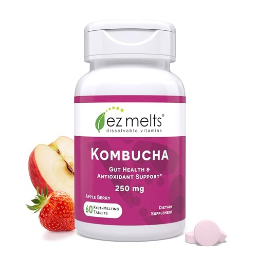 EZ Melts Dissolvable Sugar-Free Kombucha Tablets with SCOBY & Apple Cider Vinegar, Gut Health...