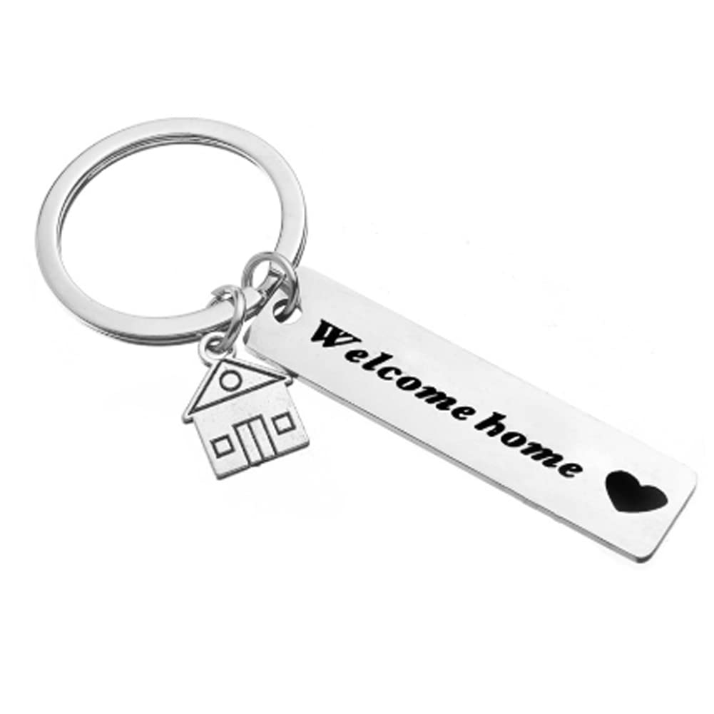 Arfuka Unisex Silver Engraved Welcome Home Keyring - Stainless Steel Keychain For Men Women, Durable Key Chain Key Ring, Ideal Housewarming Gift Daily Use Key Accessory