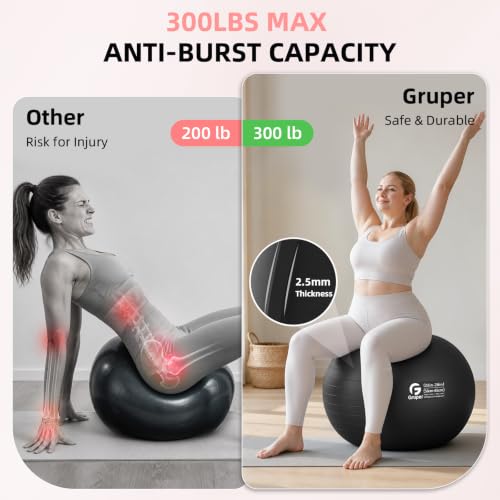 Image of Gruper Exercise Ball, Extra Thick Yoga Ball for Working Out, Yoga & Pregnancy, 4 Sizes Anti-Burst Balance Ball with Foot Pump for Pilates, Physical Therapy & Fitness