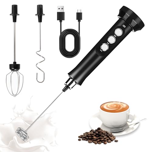 Espumador de leche con 3 batidores, espumador de leche recargable, varilla eléctrica, espumador de leche recargable por USB, espumador de leche para café con leche y capuchino