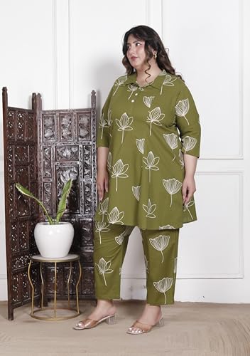 Image of NISHIRE Women's Cotton Floral Co-ord Kurta Set, Plus Size Stylish Ethnic Wear Set
