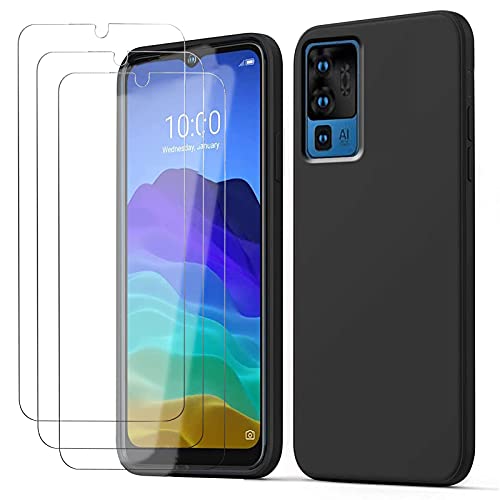 TLING Funda para ZTE Blade A71 + 3 Pack HD Cristal Protector de Pantalla para ZTE Blade A71,Proteccíon de Silicona TPU Antichoque,Case para ZTE Blade A71 - Negro Cover