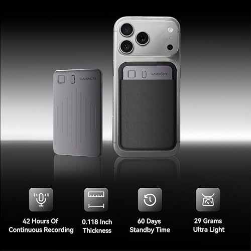 Image of WaveNote AI Voice Recorder, Transcribe & Summarize Recorder, 36 Hours Continuous Recording, Support 112 Languages, 64GB Digital Audio Recorder for Meetings, Lectures, Calls