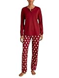 niedlicher Teddyprint-Uni-Mix CALIDA Family & Friends Pyjama, lang Damen