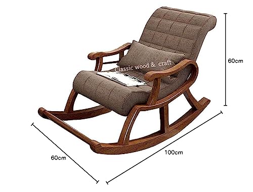 Image of CLASSIC WOOD & CRAFT Wooden Rocking Chair with Sheesham Wood, Rolling and Easy Seating (Model-B-9)