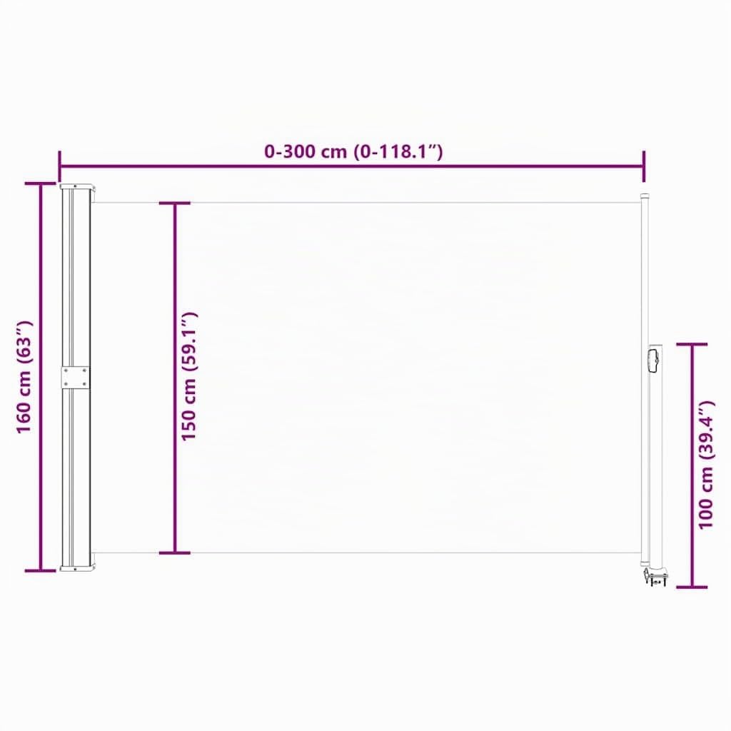 vidaXL Auvent latéral rétractable de Patio 160 x 300 cm Blanc cassé