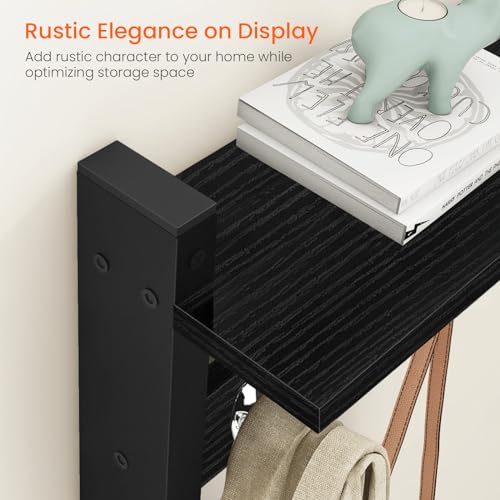 Image of Homode Wall Coat Rack With Shelf, Wood Entryway Hanger With Hooks, Small Floating Pegs for Hanging Coats, Hats, Purses, Backpacks, Black
