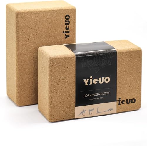 YIGUO Cork Yoga Blocks 2 Pack High Density Soft Non-Slip Yoga Blocks Eco-Friendly Yoga Accessories for Yoga Pilates Stretching Home Gym 9x6x3 Natural