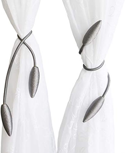 Valea Home 2 Pieces Curtain Tiebacks Clips Creative Window Drape Twist Tie Backs European Style Custom Made Curtain Holders Decorative Draperies Holdbacks, Silver Grey