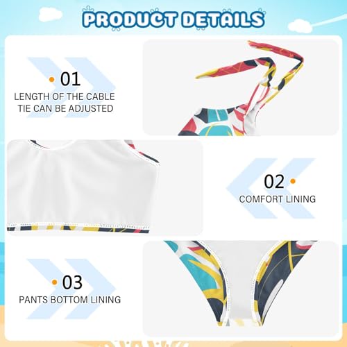 Girls' Bikini Set, Colorful Pattern on White Background Kids Swimsuit 2 Pcs Beach Bathing Suit3