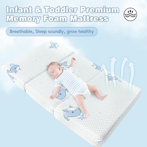Image of Pack and Play Mattress, 38 inchx26 inch Breathable High Density Soft & Firm Memory Foam Pack N Play Mattresses Pad, Foldable Mattress for Pack N Play with Carrying Bag & Washable Cover