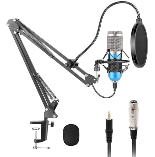 Image of SOUVENIR BM 800 Condenser Recording Microphone with Stand, Pop Filter & Shock Mount for Studio Recording, Broadcasting, Podcast, Gaming, Live YouTube Streaming Mic (Blue)