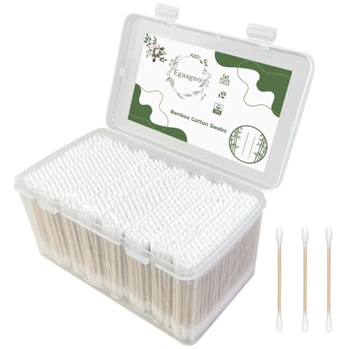 Egaageoi Bamboo Cotton Swabs 800 Count - Double-Tipped Cotton Buds for Ear Cleaning, Makeup, Crafts, and Personal Care - Organic, Biodegradable, and Gentle Swabs for Daily Hygiene and Detailing