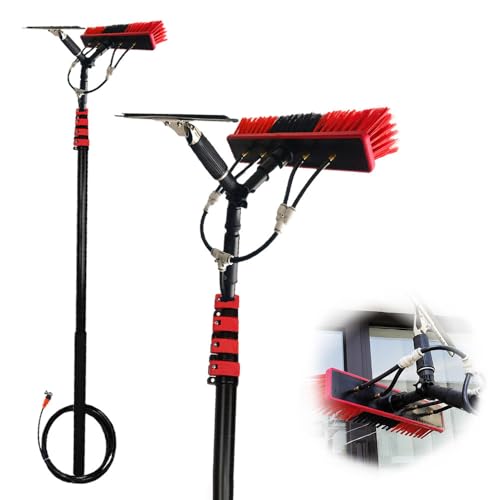 Kit de nettoyage de vitres avec perche télescopique à eau et brosse rotative pour panneaux solaires