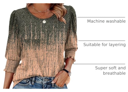 Image of XIEERDUO Blouses for Women Dressy Casual 3 /4 Length Sleeve Womens Tops with Smocked Cuffs