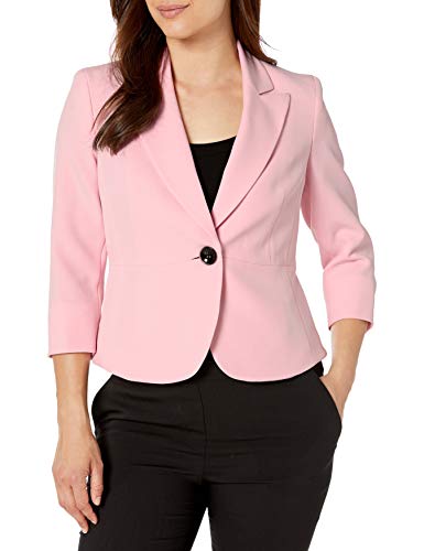 Kasper Women's Petite Stretch Crepe 1 Button Jacket with Peak Lapel, Tutu Pink, 12P