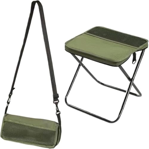 LSFYYDS Tragbarer Hocker for Bergsteigen Und Wandern, Faltbarer Rucksackhocker, Kleiner Faltbarer Hocker, Hält Bis Zu 120 Kg, Outdoor-Klappstuhl Mit Reißverschluss(Green,L)