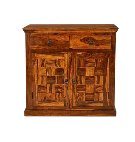 Image of Solid Sheesham Wood Multipurpose Sideboard Storage Cabinet with 2 Drawers & 2 Door for Home | Kitchen Cabinet for Living Room Furniture (Honey)