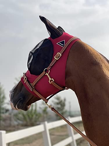 TGW RIDING Horse Fly Mask Super Comfort Horse Fly Mask Elasticity Fly Mask with Ears We Only Make Products That Horses Like (Burgundy, L)