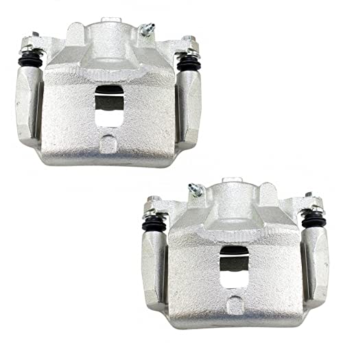 Image of TRQ Front Driver and Passenger Side Brake Caliper Set Caliper Brackets Compatible with 05-06 Chevrolet Cobalt with Rear Drum Brakes, 07-10 Cobalt with Rear Drum Brakes with 4 Lug Wheels