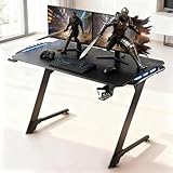 NiTHO ZEGRAD RGB Gaming Desk | Z Shaped Computer Table with RGB Light Effects, Carbon Fiber Surface, Cup & Headphone Holder, Cable Management, DIY Easy Assembly Home Office or Video Gaming Workstation