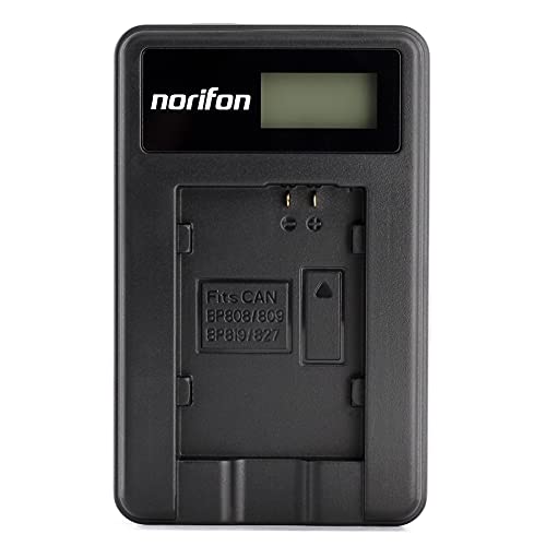 Norifon BP-808 LCD USB Charger for Canon FS100, FS200, FS300, LEGRIA HF G10, LEGRIA HF G25 Camera and More ,Black, BP-808-L