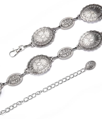 Image of Dubulle Womens Belt Chain Leather Belts Vintage Western Adjustable Elastic Double Buckle for Cowboy Pant Dress