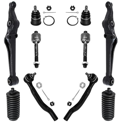 Image of Detroit Axle - 10pc Front End Suspension Kit for Honda Accord Acura CL TL, 2 Lower Control Arms 2 Lower Ball Joints 4 Inner Outer Tie Rods 2 Boots Replacement