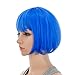 SWACC 10 Inch Short Straight Bob Wig with Bangs Synthetic Colorful Cosplay Daily Party Flapper Wig for Women with Wig Cap (Blue)