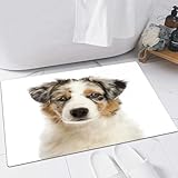 FSDGY Tapis de Bain,Tapis Salle de Bain Moelleux en Microfibre,Tapis de Douche Absorbant Lavable en Machine,Chiot Berger Australien Blanc et Beige, Mois Un, Seul, canidé, Mignon, Chien Domes,40x60 cm