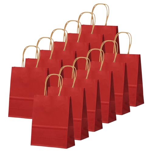 24 Stück Weinrot Kraft Papiertüte,Geschenktüten Klein mit Henkel 16 x 22 x 8 cm Papiertüten,Geschenkverpackung Papiertragetasche Gastgeschenke Tüten zum Weihnachten,Geburtstag,Hochzeitsfeiern