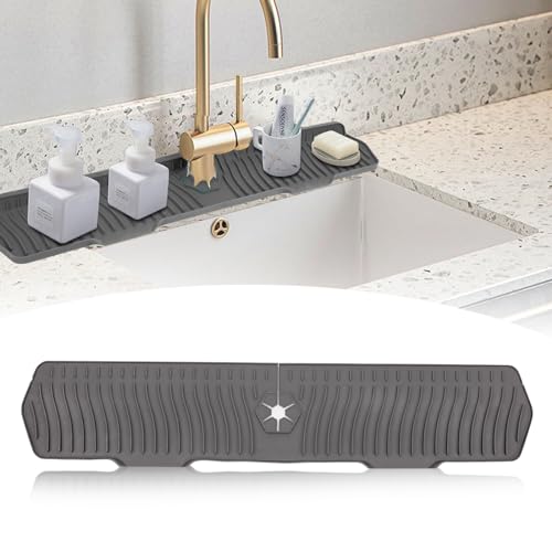 Image of 30 Inch Sink Splash Guard,Longer Silicone Sink Mat for Kitchen Bathroom,Kitchen Faucet,Silicone Sink Faucet Mat Splash Guard, Drip Protector Splash Countertop (Grey)