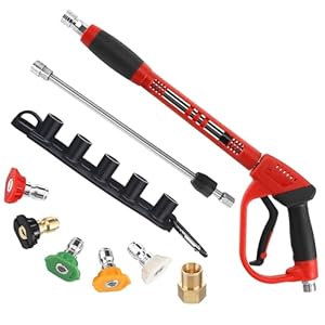 Tool Daily Deluxe Pressure Washer Long Gun, Pressure Washer Lance with Replacement Wand Extension, 5 Nozzle Tips, M22 Fitting, 40 Inch, 5000 PSI