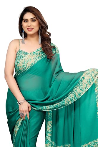 Image of MIRCHI FASHION Women Saree Abstract Print Chiffon | Breathable Lightweight Casual Sari for Regular Use and Office with Unstitched Blouse (Available in 25 Colors)