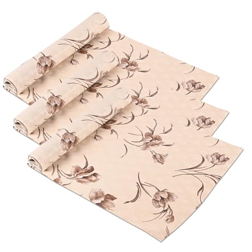 Image of Kuber Industries Pack of 3 Waterproof & Durable 5 Meterss Kitchen Mats for Shelf Liner Roll | Wipeable Fridge Sheets for Shelves Cabinet Drawer | Brown Flowers Print - Cream