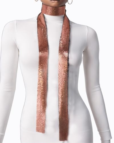 PartyArt Women Sparkle Metal Sequins Neck Tie Scarf Glitter Long Evening Party Thin Rave Skinny Neckerchief2