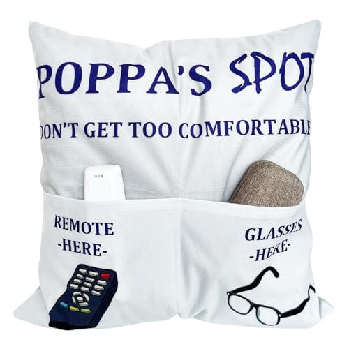 CYMROK Poppa Gifts, 2-Pocket 2-Sided Poppa Pillow Covers 18x18 Inch, Fathers Day Birthday Christmas Stocking Stuffers Thanksgiving Day Gifts for Grandpa