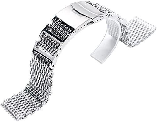 Bracelet de montre en maille de requin acier inoxydable argent 20mm 22mm 24mm haut de gamme