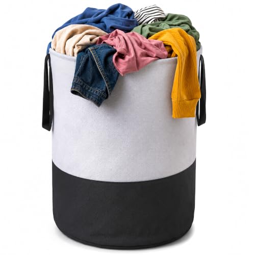 Image of GLUN Grey Plain Cylindrical Linen Bag, Pack of 1, 45 Litre Capacity Grey & Black, Water-Repellent, Lightweight & Durable Bag for Toys, Dirty Clothes, Stationery Items, Space Saving Item