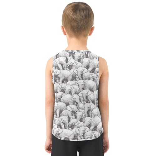 Boys Tank Top Shirts White Elephants Animal Sleeveless T-Shirts Crew Neck for Kids Clothing Children3