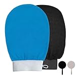 Exfoliating Gloves 2 Pcs, Exfoliating Body Scrubber for Bath Shower Exfoliation, Body Scrub Exfoliator Loofah Sponge for Dead Skin Remover, Korean Exfoliating Mitt (Black & Blue)