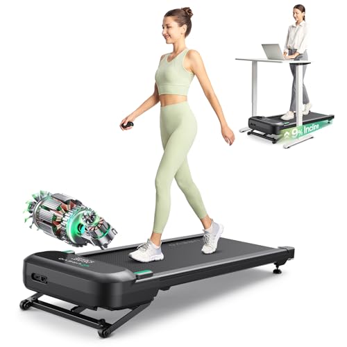 UREVO Smart Walking Pad Treadmill,9% Auto Incline, Quiet Operation, 2.5HP Dual Brushless Motorized, Standing Desk Treadmill, AI App with World Tour & HIIT, 12-Point Shock Absorption, Immersive Hiking